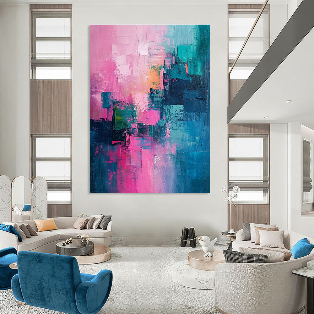Soft Pink and Teal Abstract Painting for Bedroom Retreats HENG061
