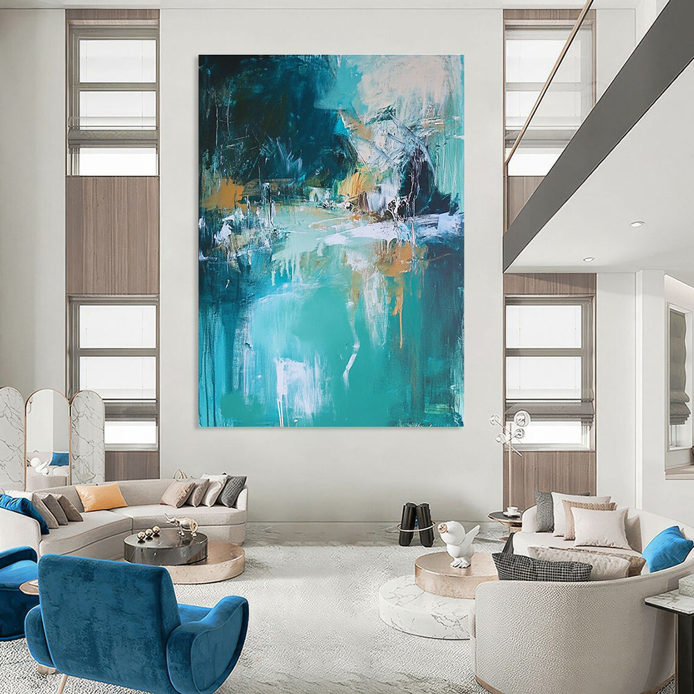Turquoise Landscape Abstract Painting for Lakeside Cabins GAB0747