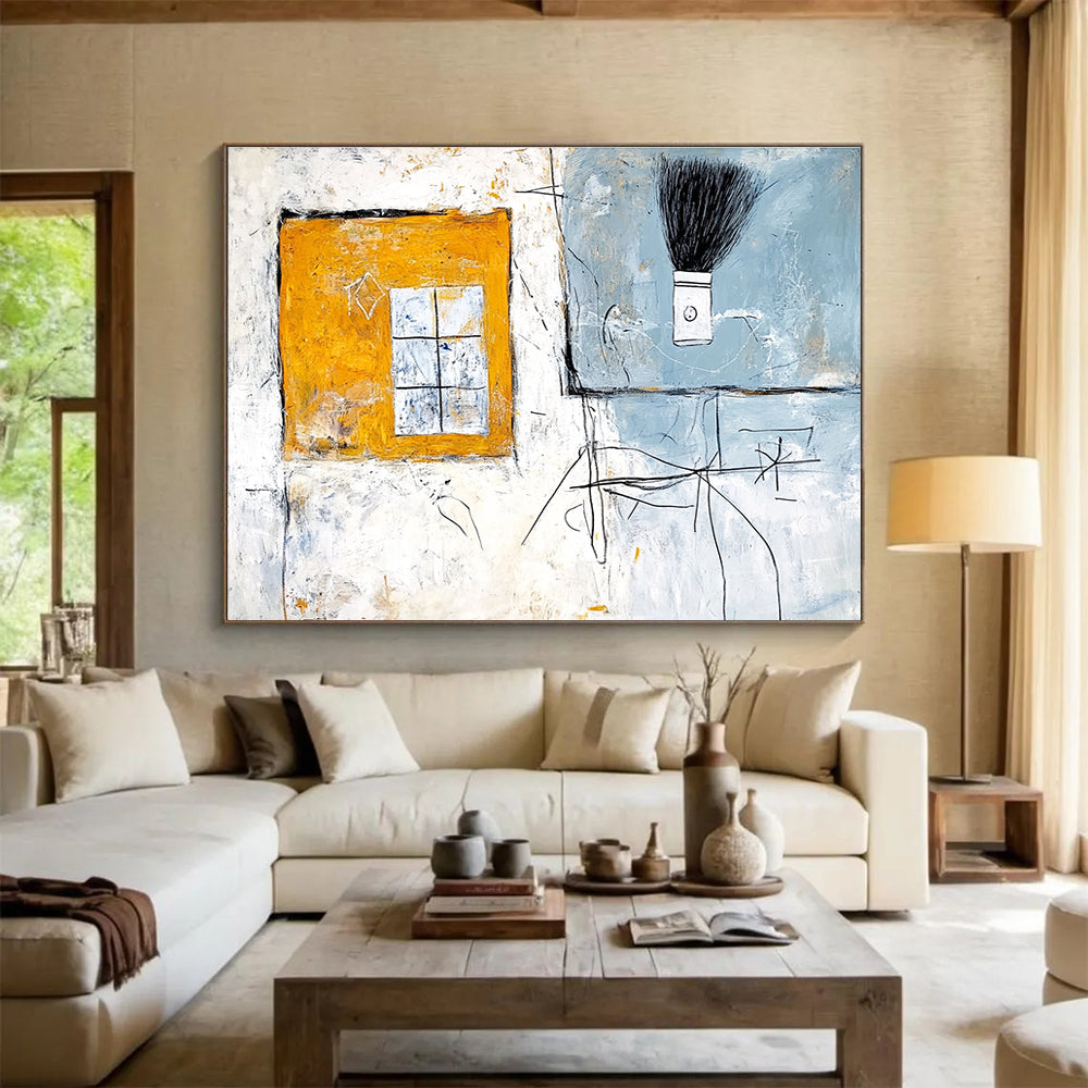 Abstract Interior with Window and Brush with Eclectic Elements Abstract Painting ABS340