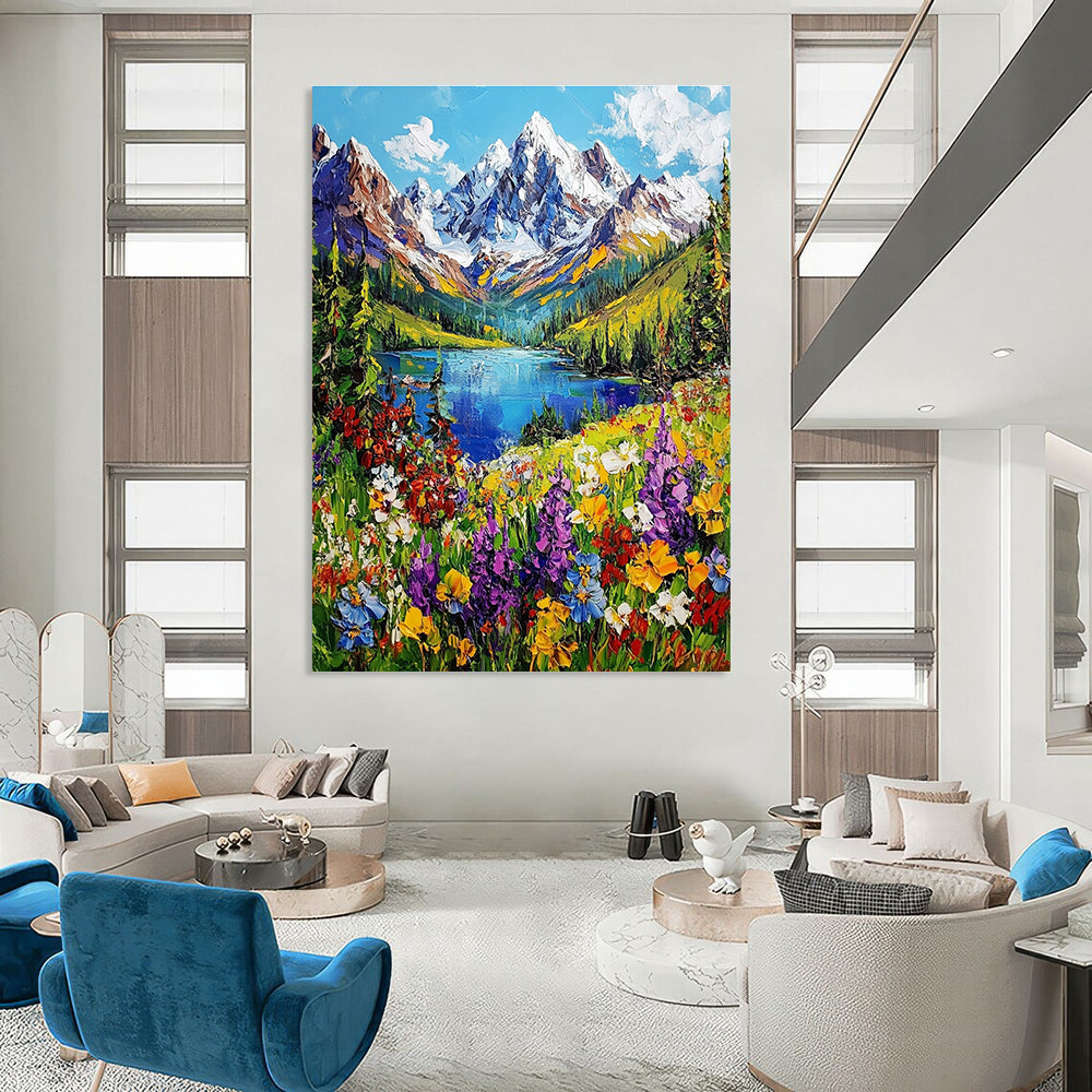 Mountain Landscape with Flowers - Impasto Nature Art GAB0385