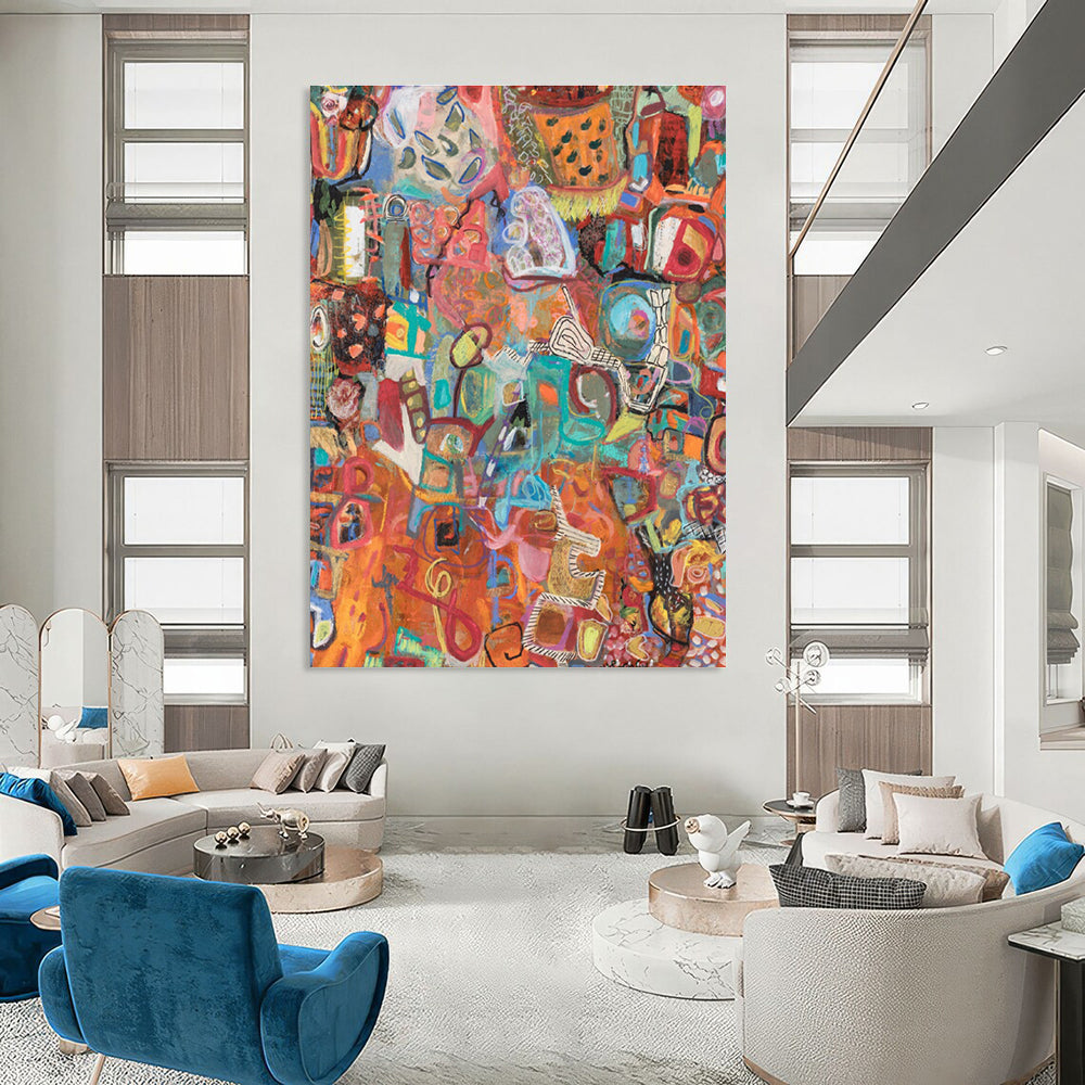 Vibrant Colorful Abstract Mosaic Painting for Lively Interiors HENG291