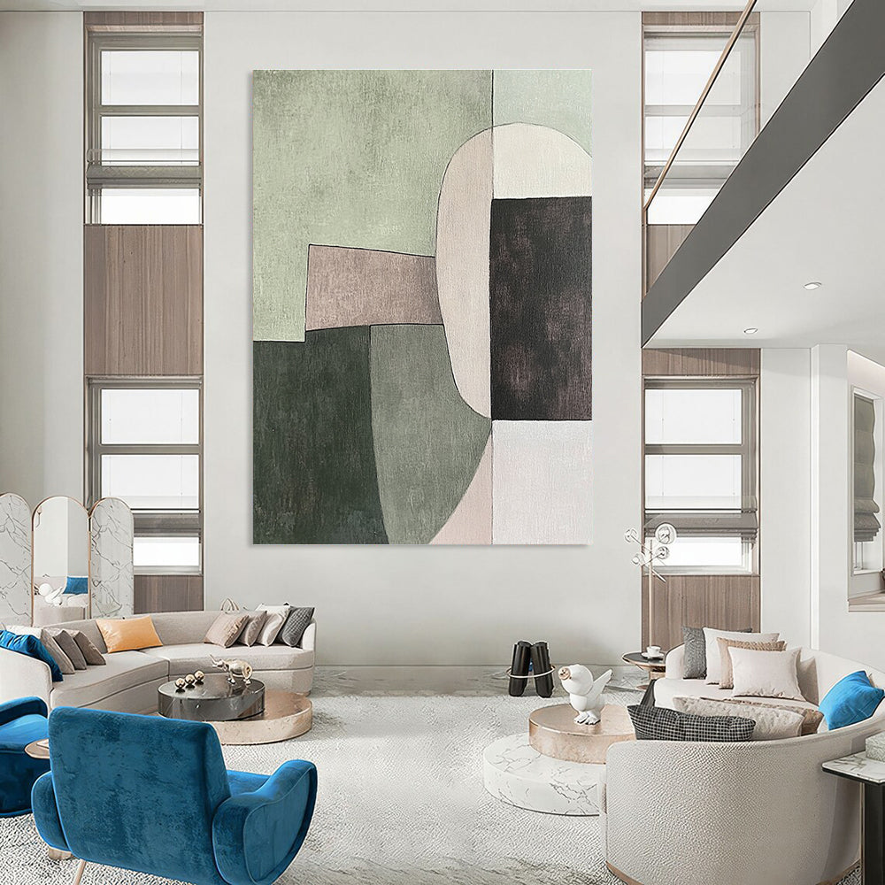 Green - Toned Geometric Abstract Painting for Modern Minimalist Spaces GAB1150