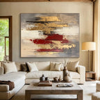 Gray Gold Red Abstract Painting with Rich Contrasts WINK663