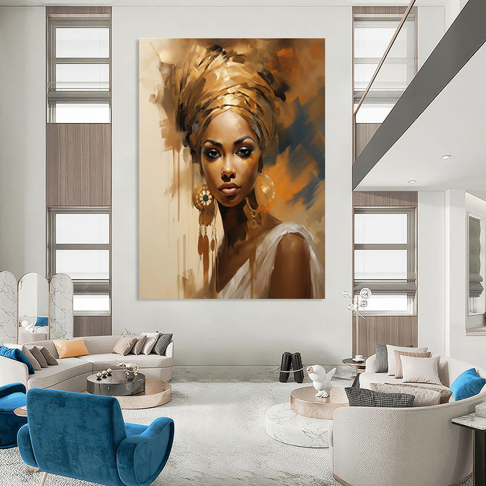 Golden - Hued Portrait Abstract Painting for Cultural - Art Spaces HENG125
