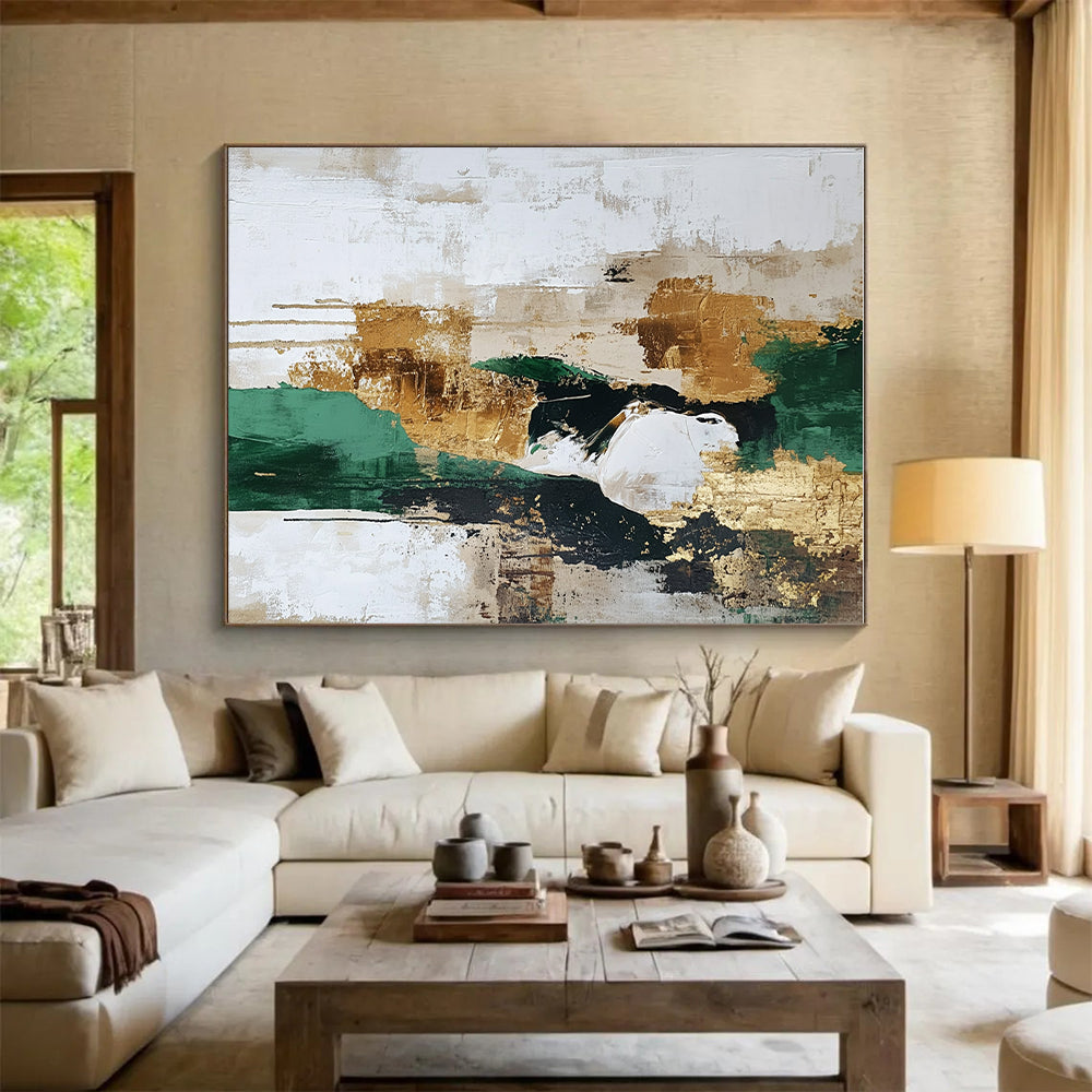Green - Gold - Beige Abstract Painting with Earthy Opulence WINK539