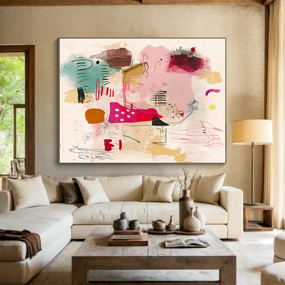 Whimsical Shape Collage Abstract Painting with Childlike Wonder WINK204