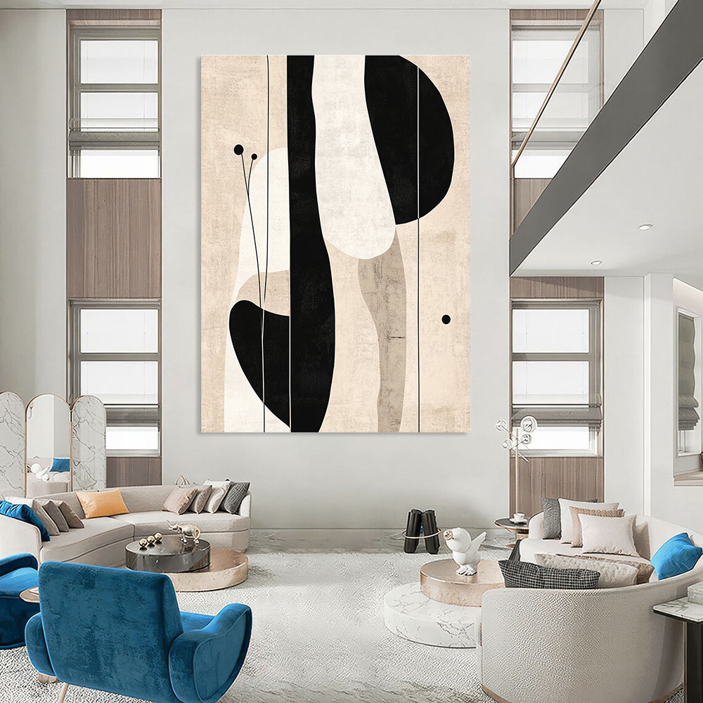 Black and White Abstract Shapes Abstract Painting for Monochrome Office Spaces GAB1372