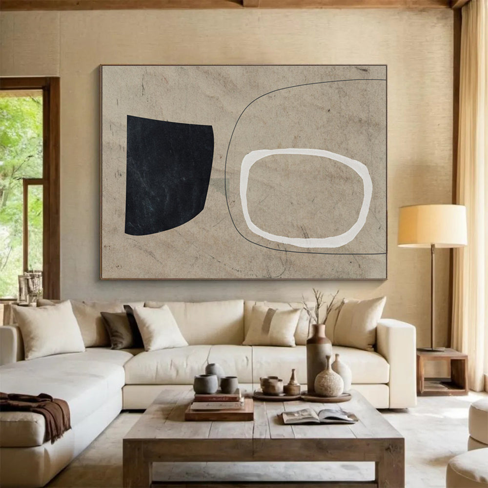 Black - White - Beige Abstract Painting for Timeless Interiors YHT113
