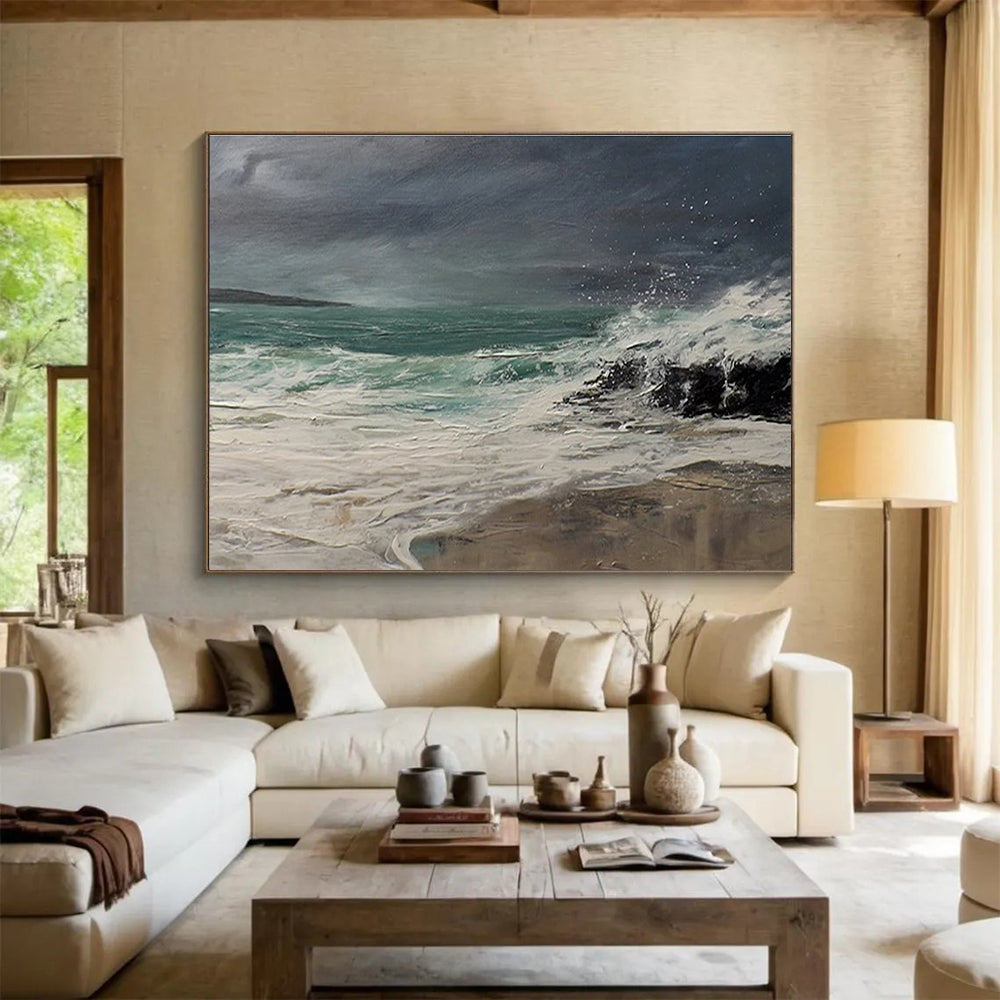 Stormy Sea Abstract Dramatic Seascape Painting for Bold Interiors YHT042
