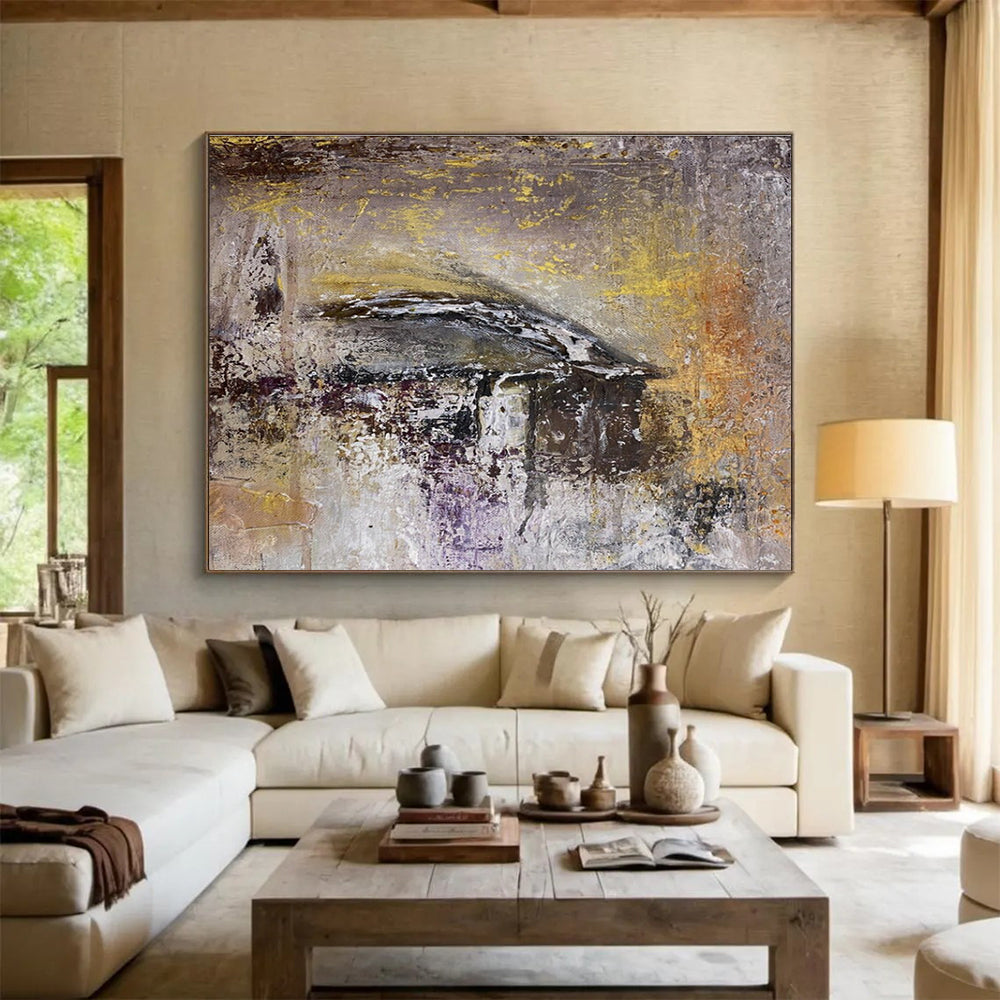Gray and Gold Abstract Painting for Contemporary Art Galleries YHT372