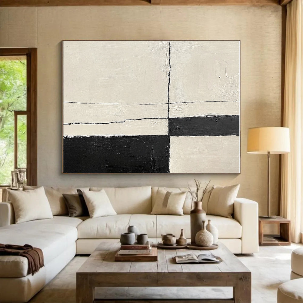 Bold Black and White Lines Abstract Painting with Structured Impact WINK178
