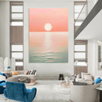Pink Sunset Over Sea I Minimalist Abstract Painting for Serene Bedrooms GAB1467