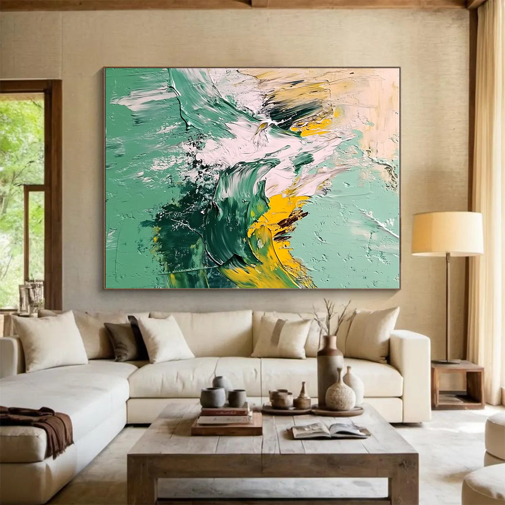 Green Yellow Mountain Abstract Painting with Energetic Peaks WINK604