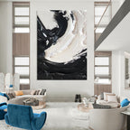 Black - White Swirl Textured Abstract Painting for Contemporary Bedrooms HENG385