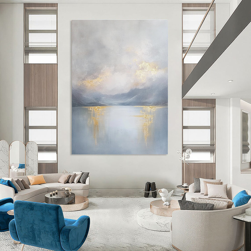 Lake with Golden Reflections Abstract Painting for Serene Interiors GAB0704