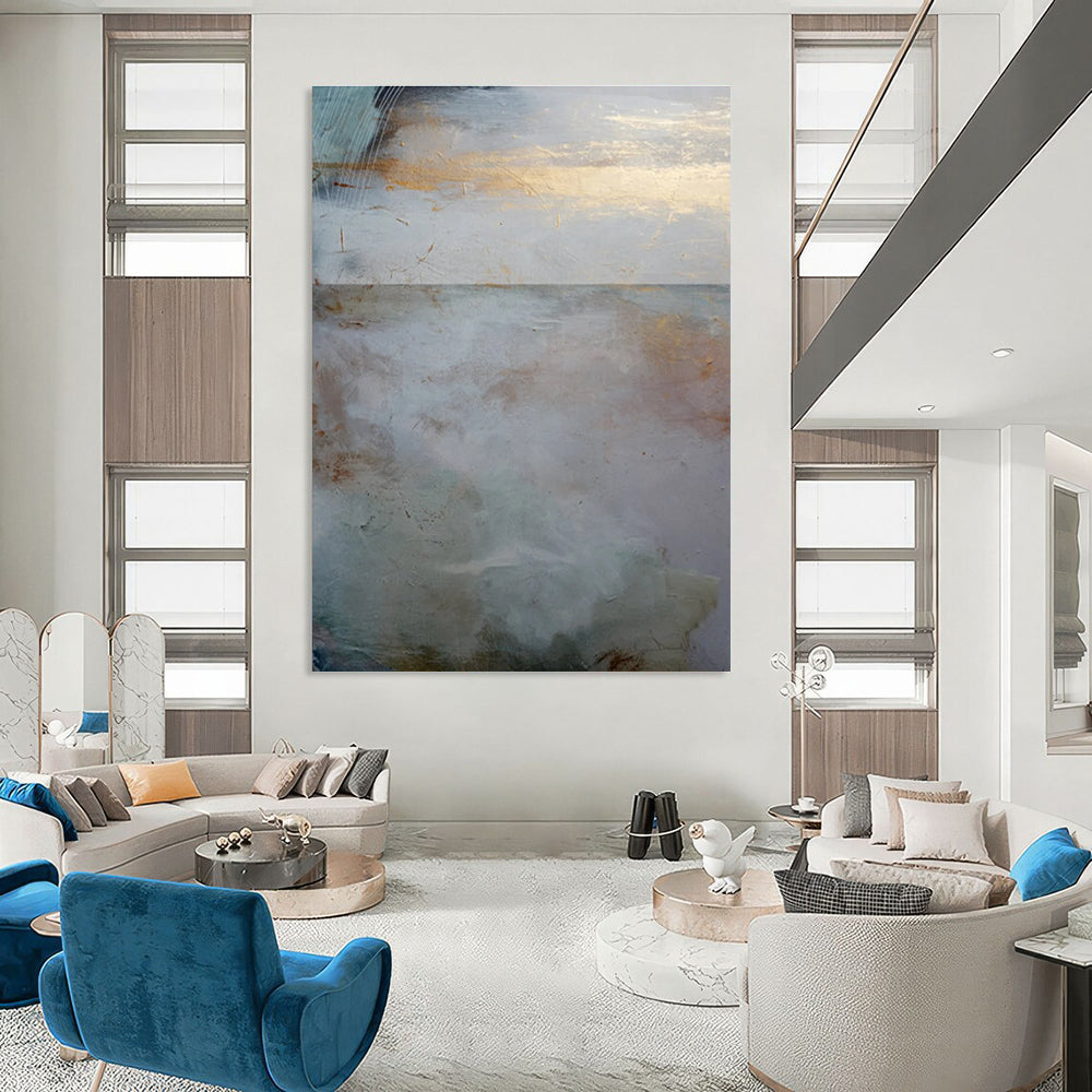 Subtle Gold - Accented Landscape Abstract Painting for Serene Hotel Lobbies HENG173