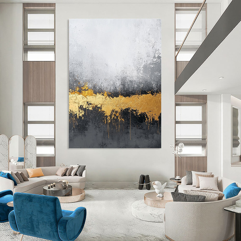 Industrial Chic Abstract Painting with Gold Drips GAB0663