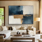 Blue - Gold Abstract Squares Painting with Modern Balance WINK377