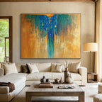 Blue - Orange Drip Abstract Painting with Rich, Textured Flow ABS498