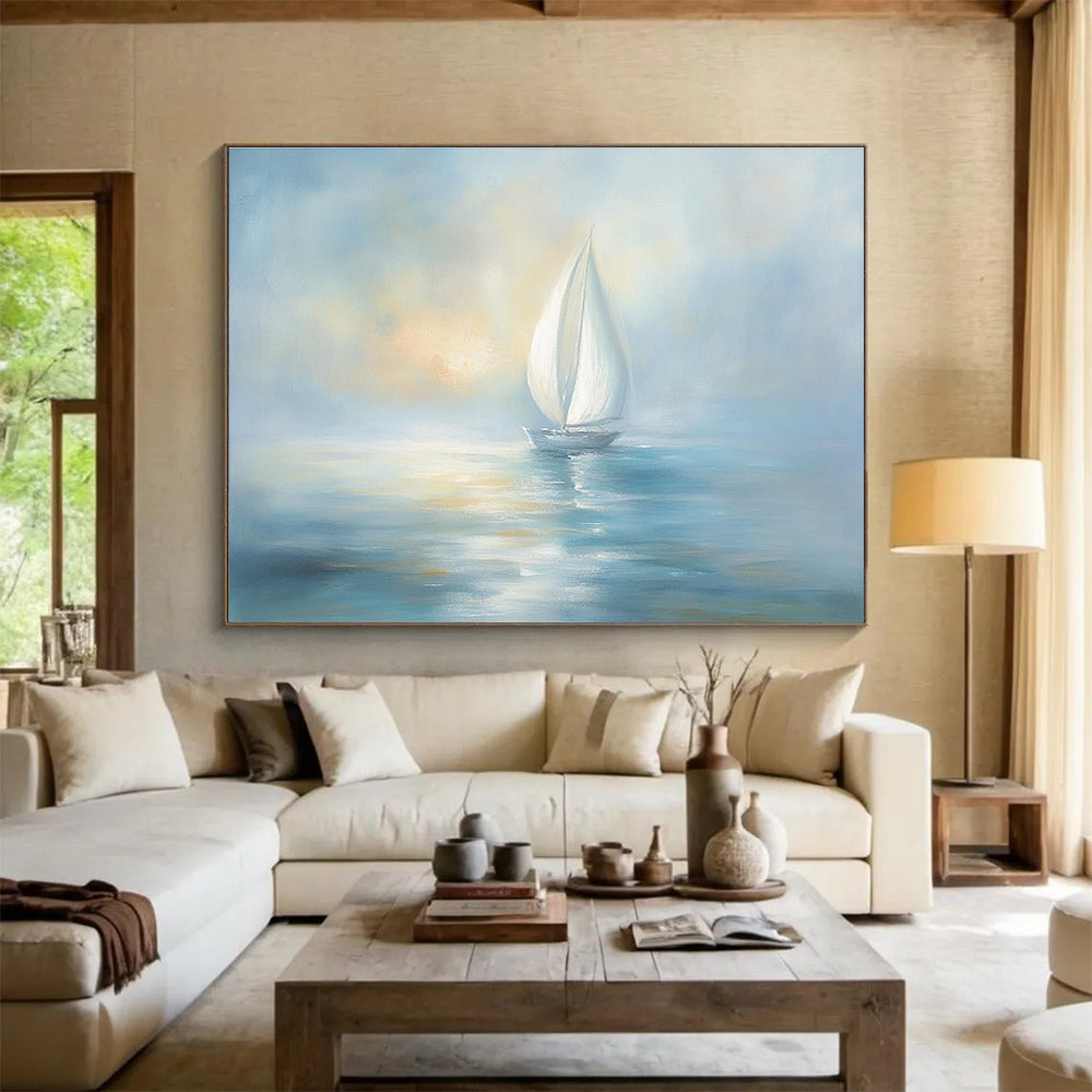 Calm Sea Sailboat Serenity Abstract Painting ABS138