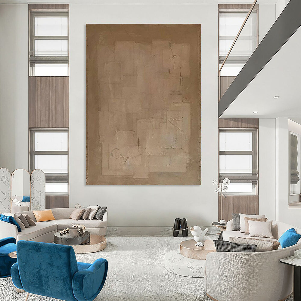 Minimalist Beige Composition Abstract Painting for Modern Minimalist Spaces HENG334