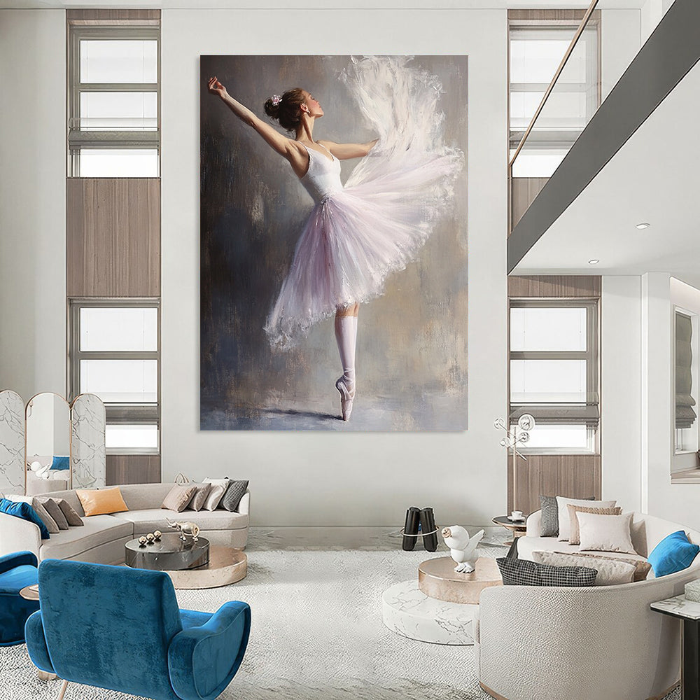 Ballerina in White Tutu Painting of Graceful Movement GAB0137