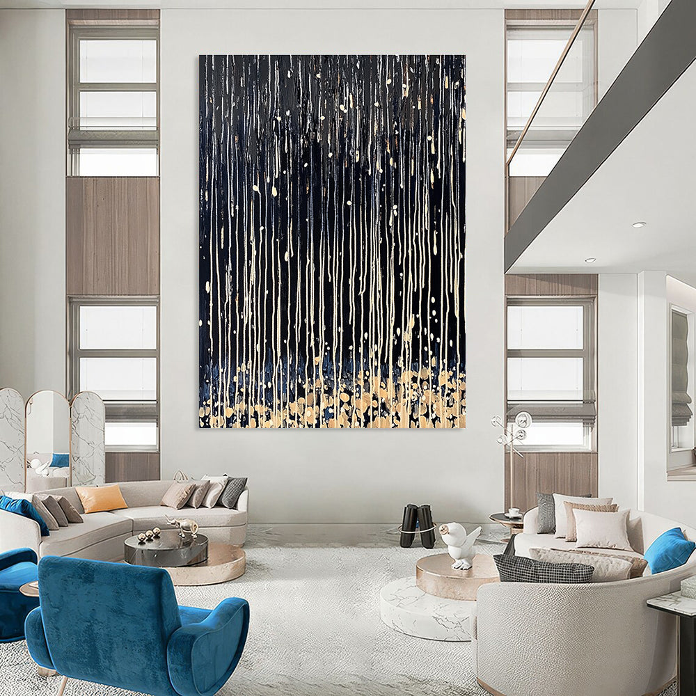 Dripping Black and White Dynamic Texture Abstract Painting GAB0276