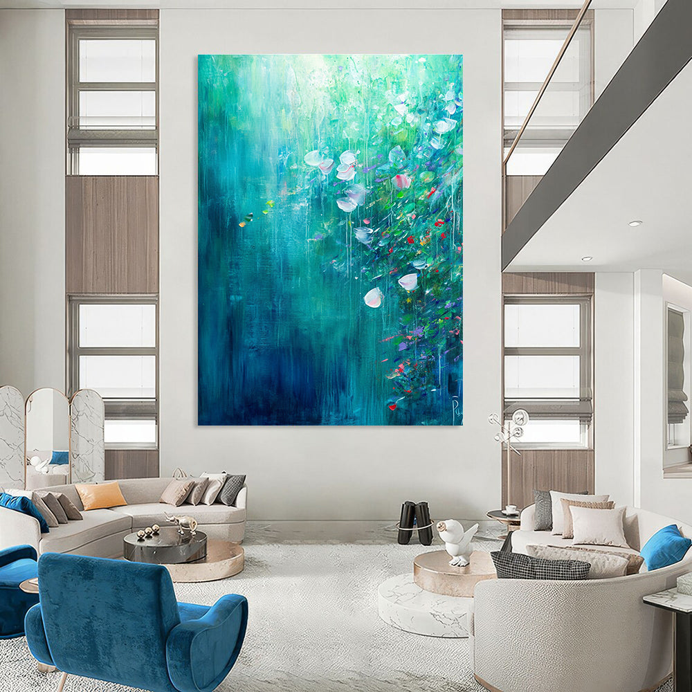 Teal Floral Abstract Painting for Tranquil Gardens GAB0745
