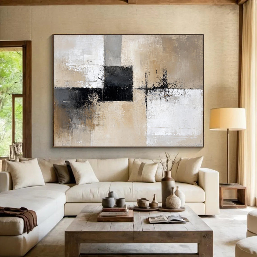 Neutral Geometric Abstract Painting with Subtle, Modern Compositions ABS527