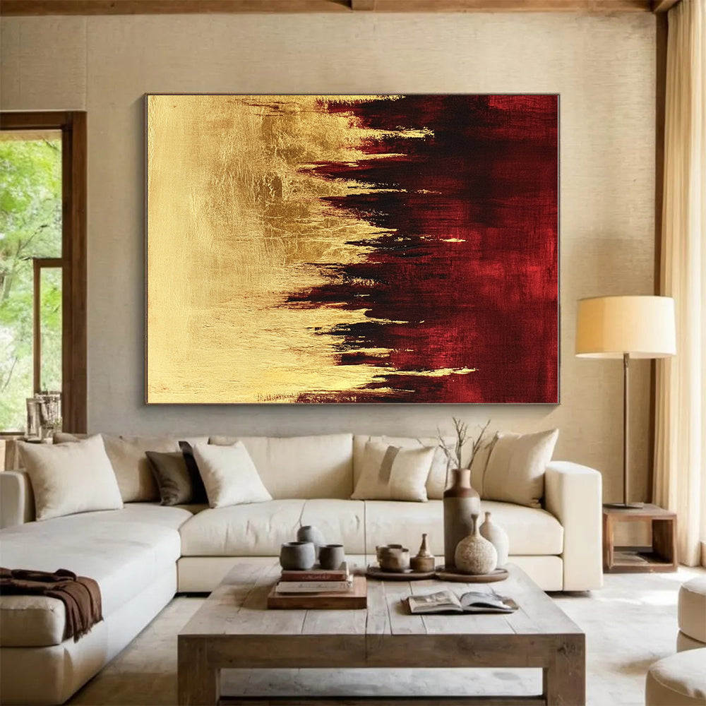 Red Gold Abstract Painting with Regal Drama WINK729