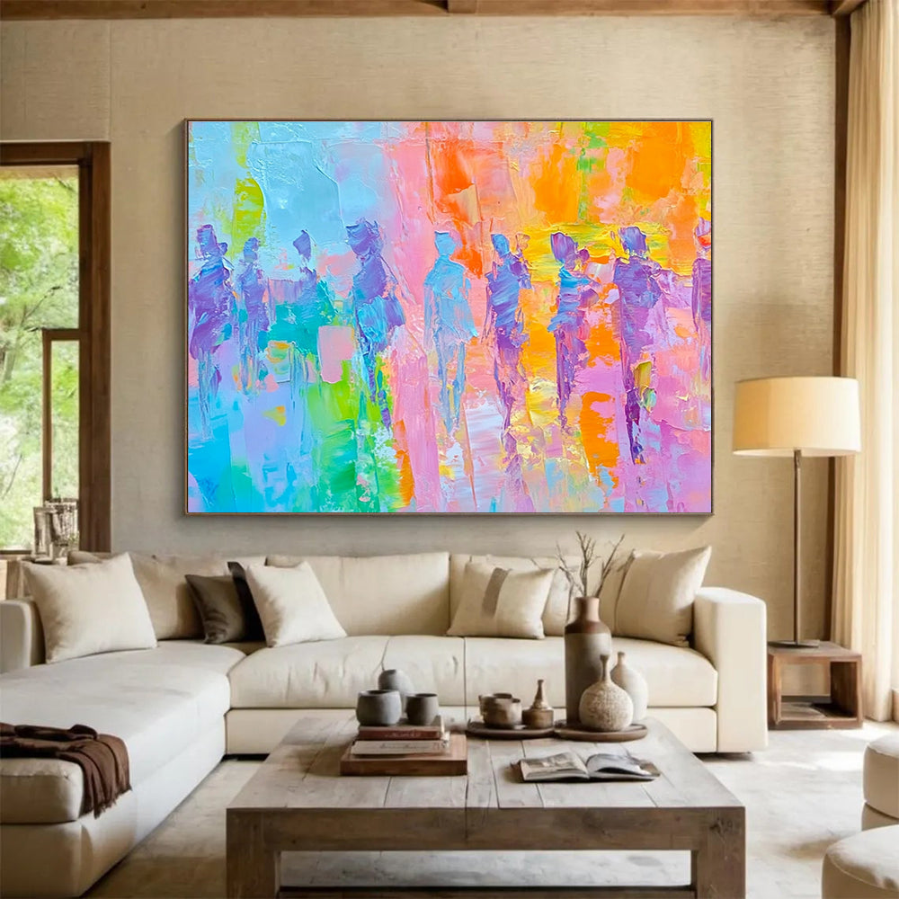 Colorful Figure Procession with Vibrant Palette Abstract Painting ABS318