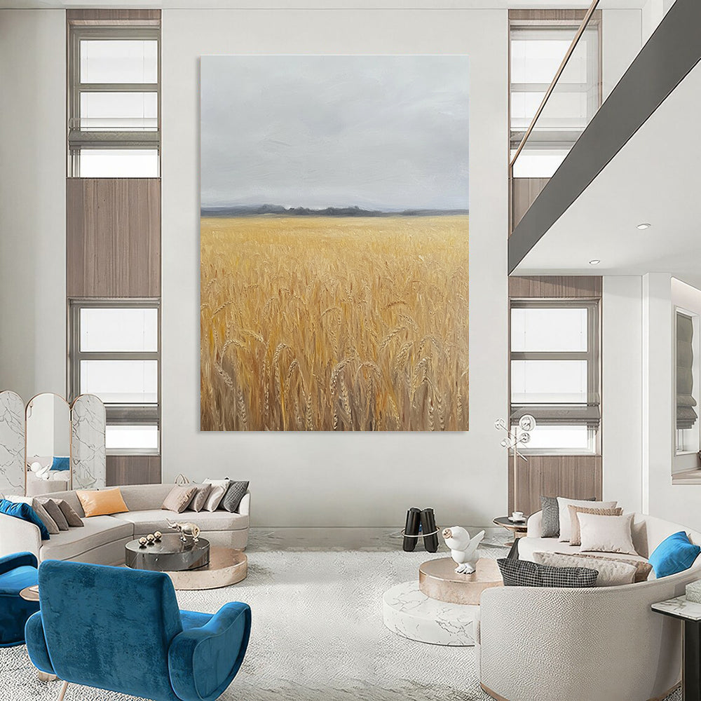 Golden Wheat Field Landscape Abstract Painting of Harvest Serenity GAB0170