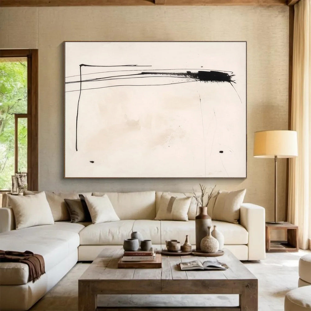 Black - Line Minimalist Abstract Painting for Contemporary Galleries YHT056