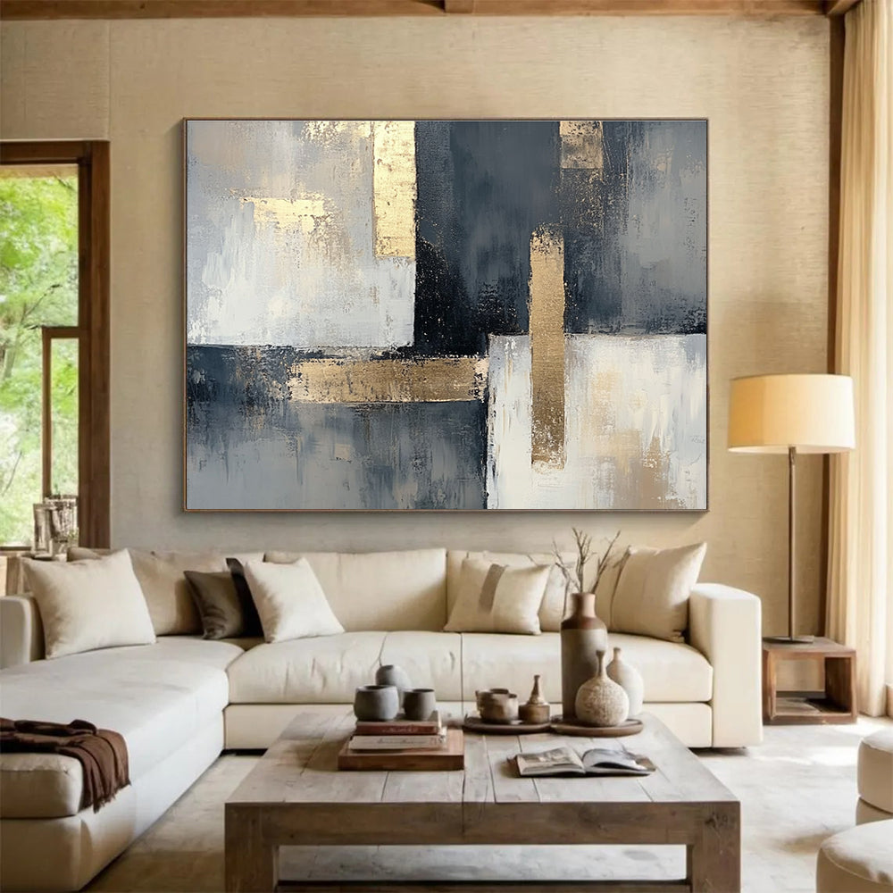 Gray and Gold Geometric Abstract Painting with Sophisticated Contrast ABS406