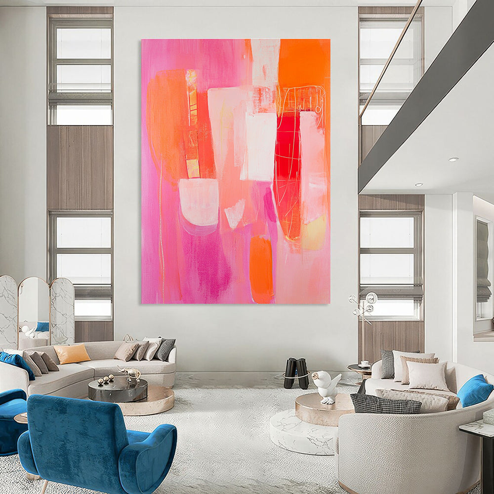 Pink and Orange Shapes Vibrant Abstract Painting GAB0316