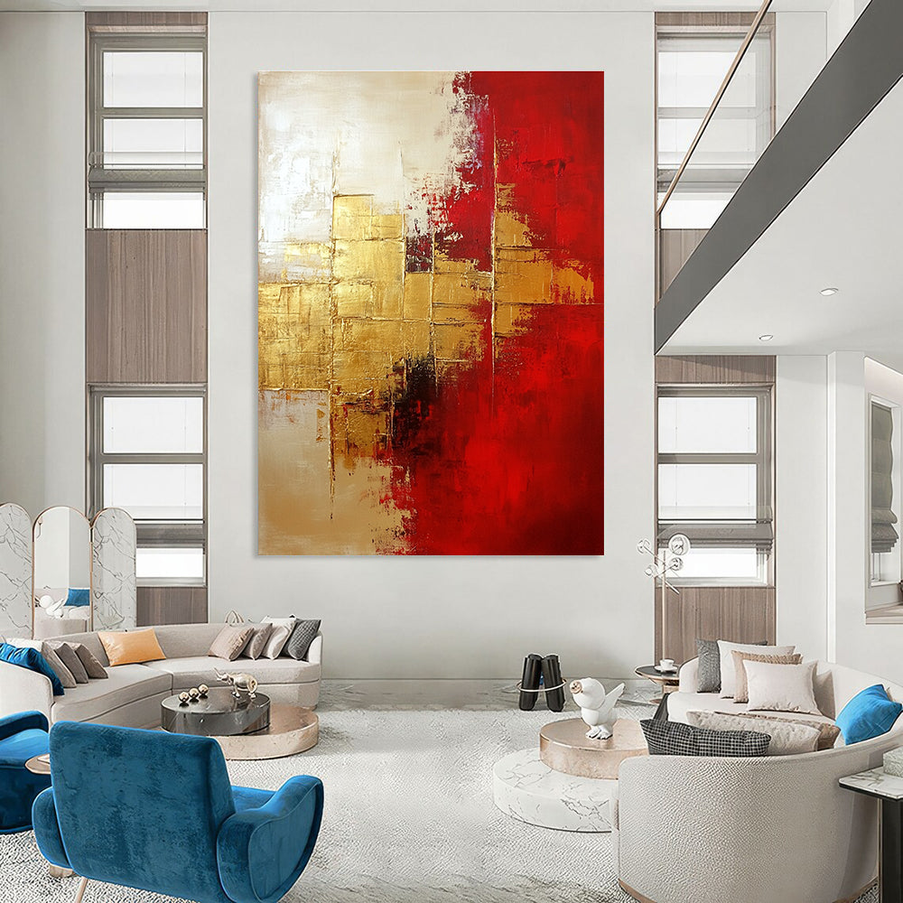 Gold and Red Abstract Painting for Luxury Hotel Lobbies GAB1242