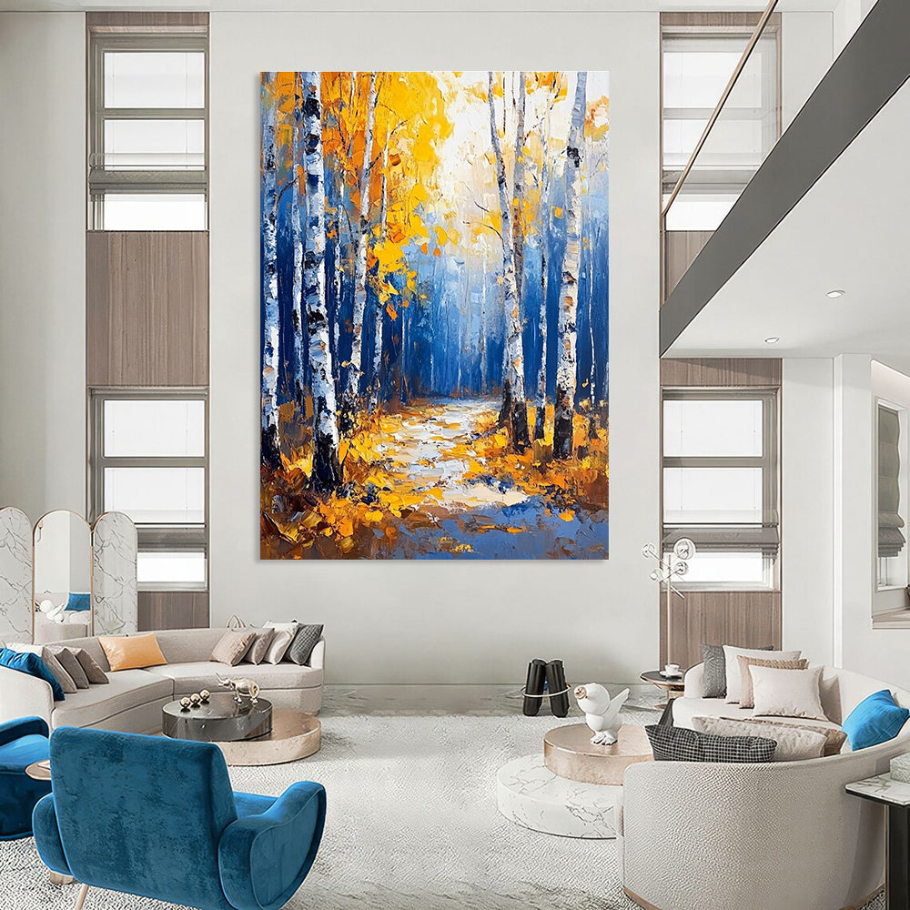 Autumn Birch Forest Abstract Painting for Rustic - Style Living Rooms GAB1286