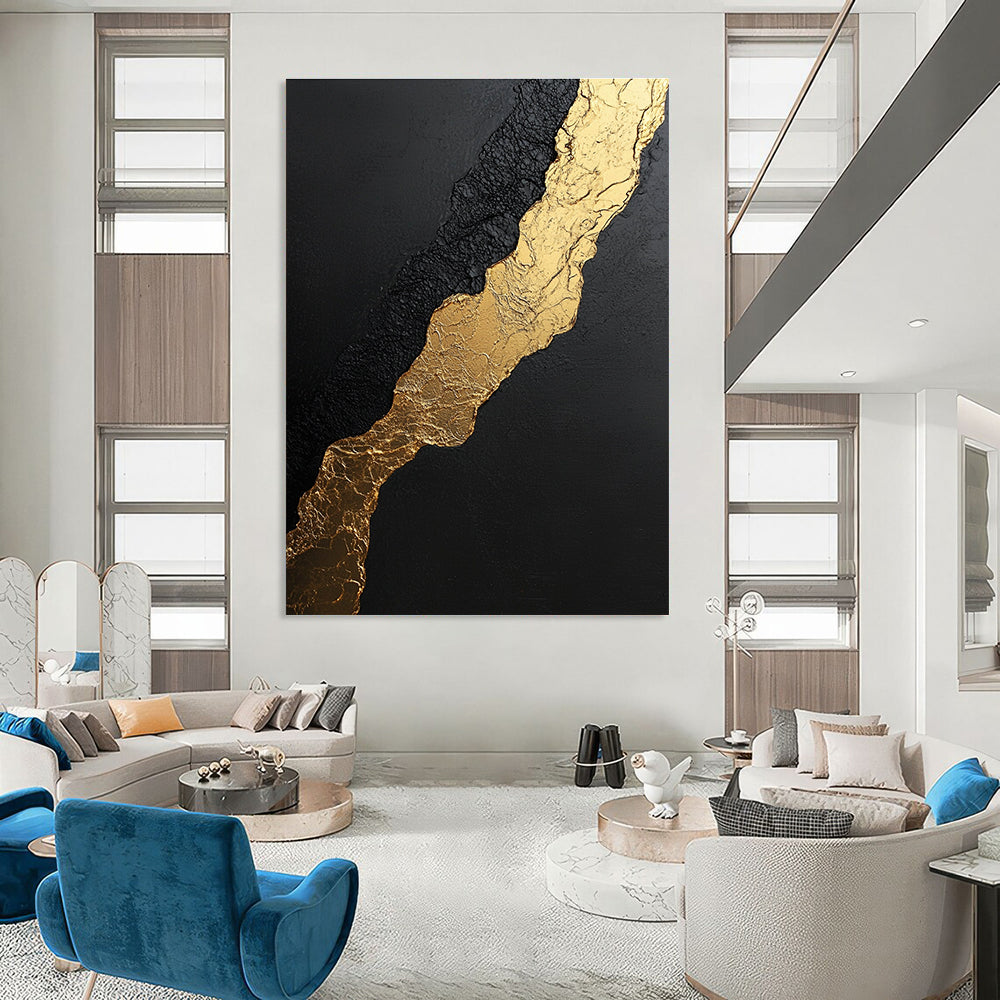 Black and Gold Abstract Painting for Luxurious Dining Rooms GAB0756