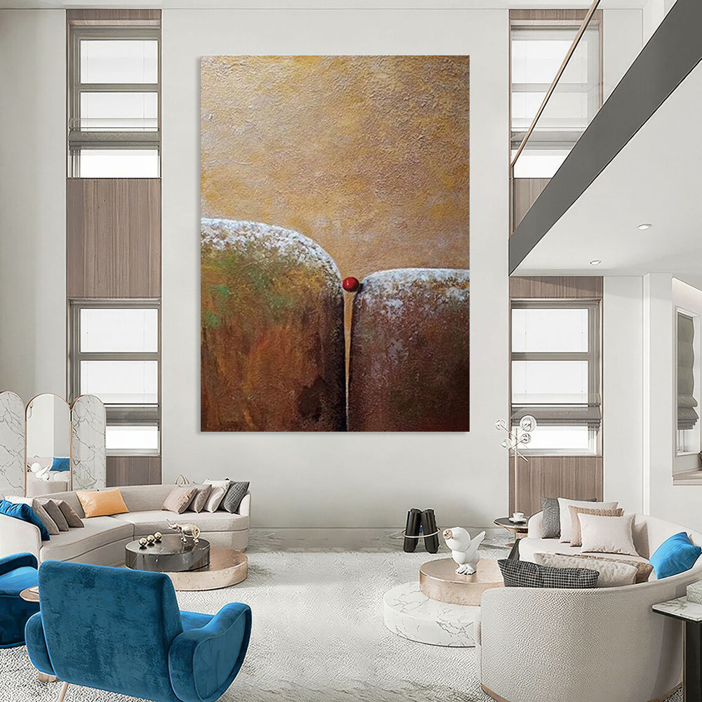 Two Forms with Red Sphere Abstract Painting for Thought - Provoking Study Spaces HENG033