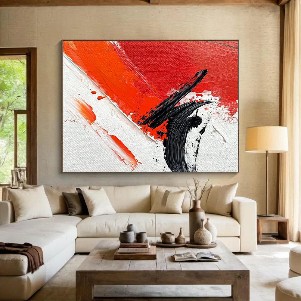 Red Black Dynamic Abstract Painting with Energetic Strokes WINK652