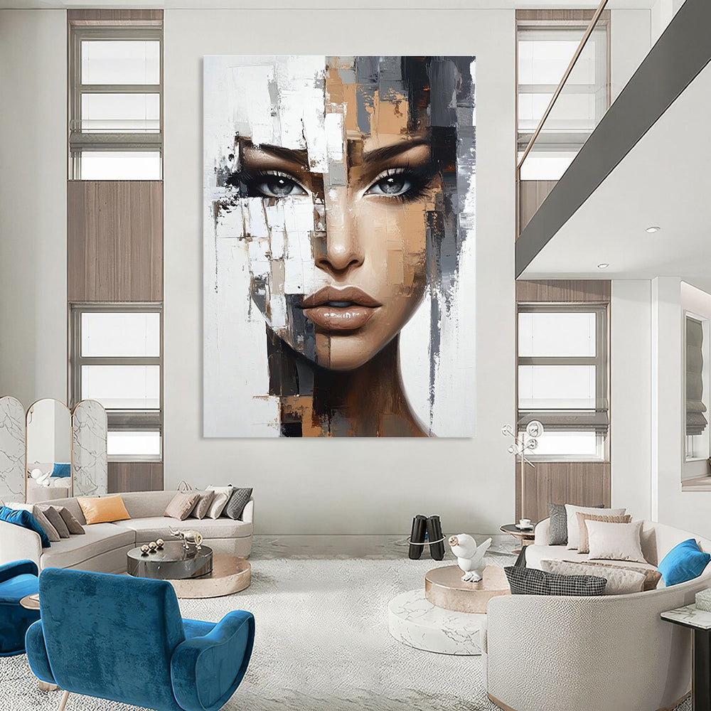 Fragmented Face Abstract Painting with Modern Textures GAB0021