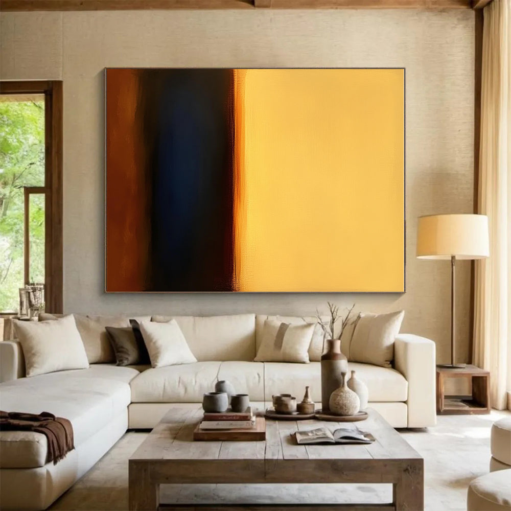 Yellow Orange Blue Abstract Painting with Minimalist Sunset WINK543