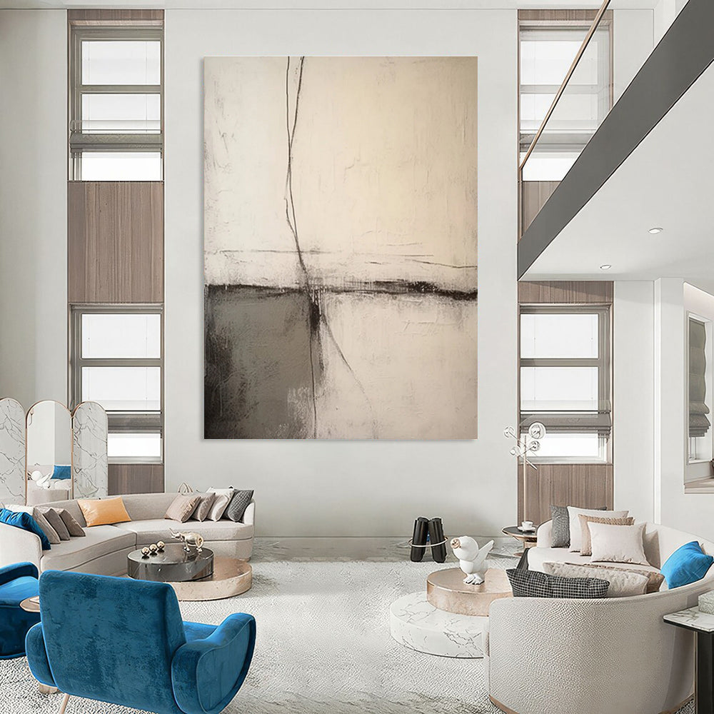 Beige Layered Minimalist Abstract Painting for Calm Interiors HENG370