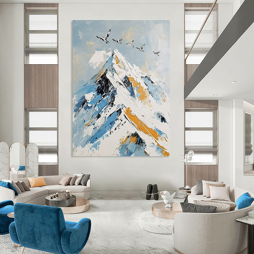 Snowy Mountain with Birds Landscape Abstract Painting for Adventure - Inspired Homes GAB1411