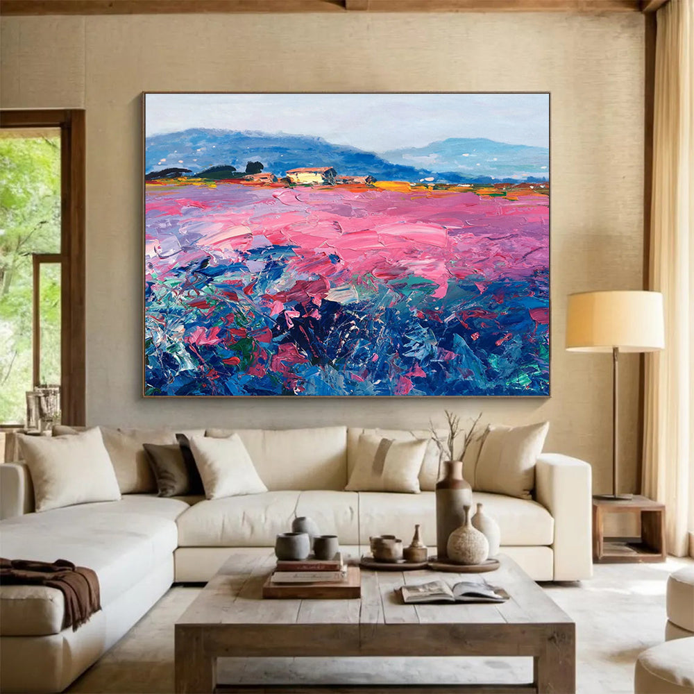 Pink Field Abstract Painting for Countryside - Themed Cafes YHT450