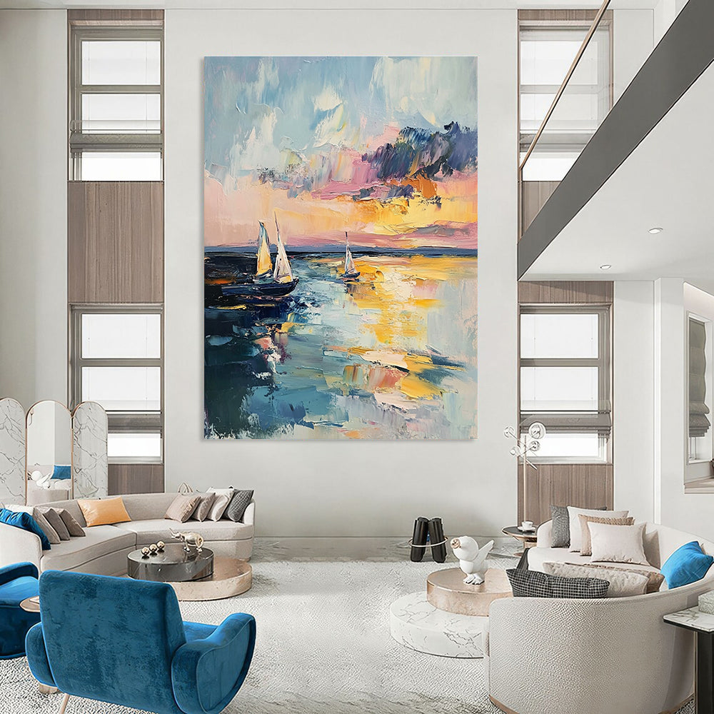 Impressionistic Seaside Sunset Painting with Vivid Colors GAB0105