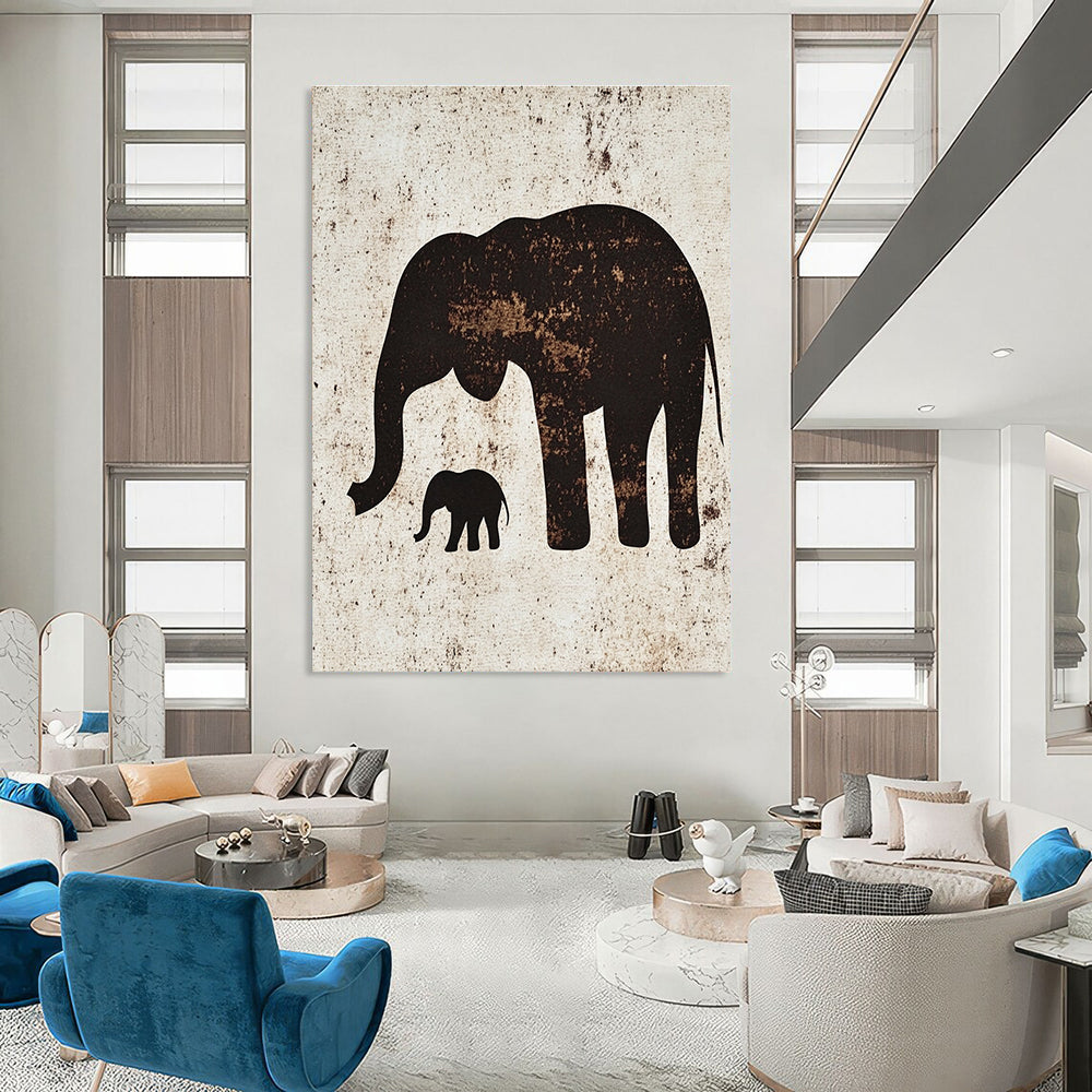 Elephant Silhouette Art Textured Wildlife Abstract Painting GAB0232