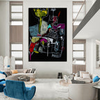 Bold Dark - Hued Abstract Forms Painting for Dramatic Spaces HENG294
