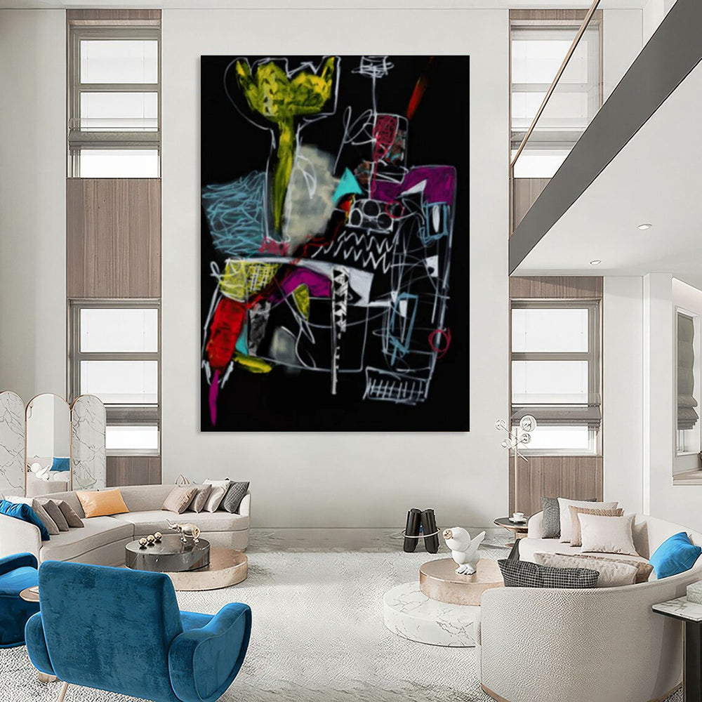 Bold Dark - Hued Abstract Forms Painting for Dramatic Spaces HENG294