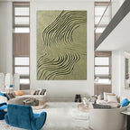 Green Curved Lines on Light Green Abstract Painting with Flowing Textures GAB0064